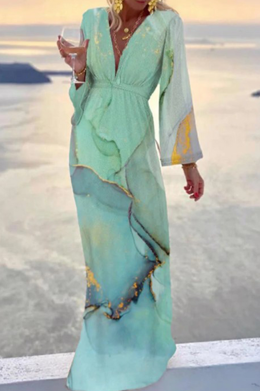 Vestido informal con cuello en V y estampado de patchwork (3 colores)
