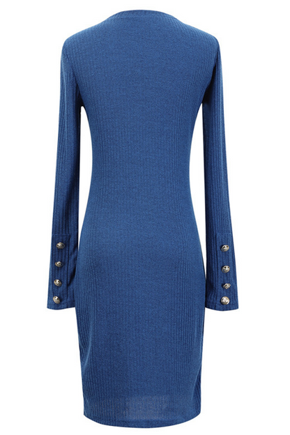 Vestidos casuales de falda lápiz con cuello redondo y parches sólidos (4 colores)