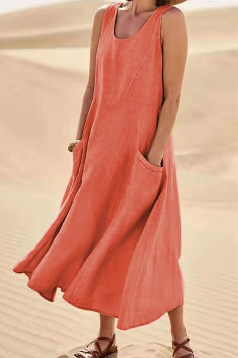 Vestidos casuales lisos con cuello en U y patchwork (7 colores)