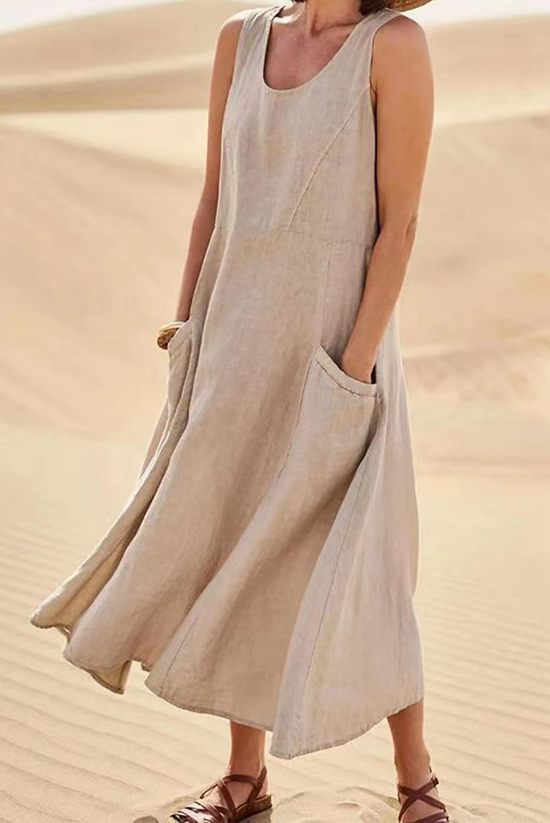 Vestidos casuales lisos con cuello en U y patchwork (7 colores)