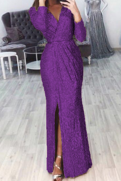 Vestidos casuales de corte sirena con cuello en V y patchwork (7 colores)
