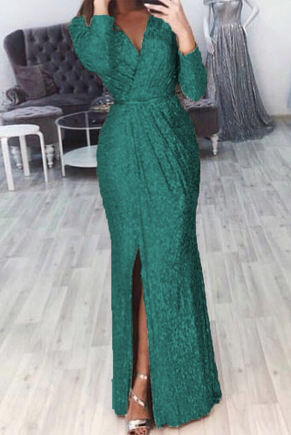 Vestidos casuales de corte sirena con cuello en V y patchwork (7 colores)