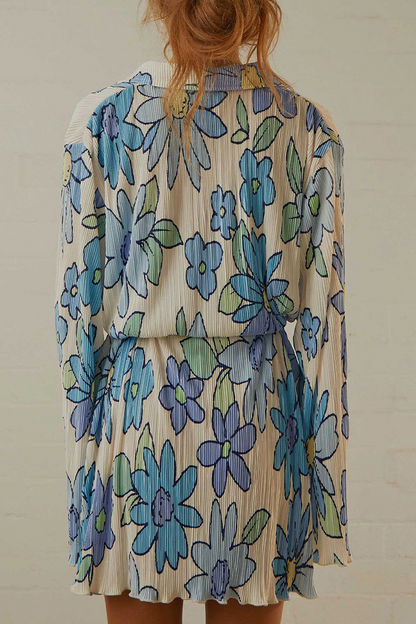 Vestido camisero informal con cuello vuelto y estampado de patchwork