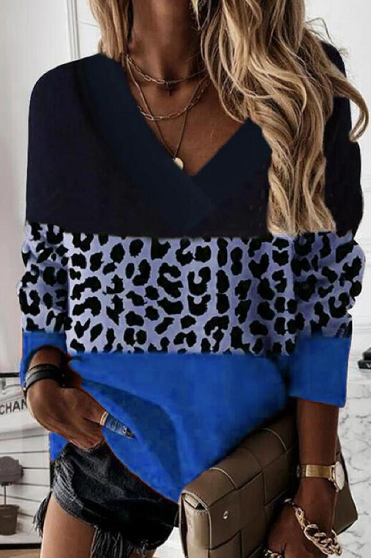 Tops de cuello en V con patchwork de leopardo de calle (4 colores)