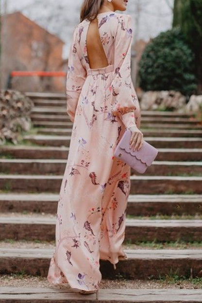 Vestidos de falda con cintura redonda y cuello ahuecado con estampado de moda