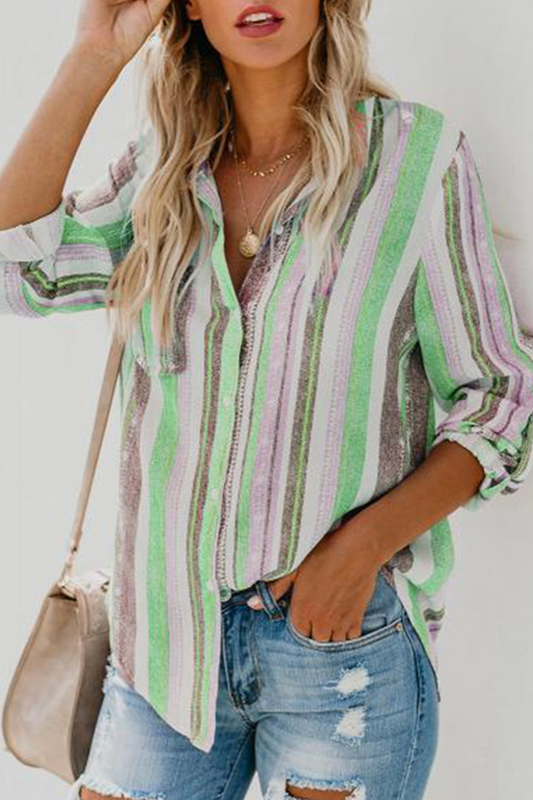 Tops casuales de rayas con cuello vuelto y patchwork (8 colores)