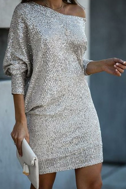 Vestidos casuales con falda lápiz de un solo hombro y lentejuelas de patchwork