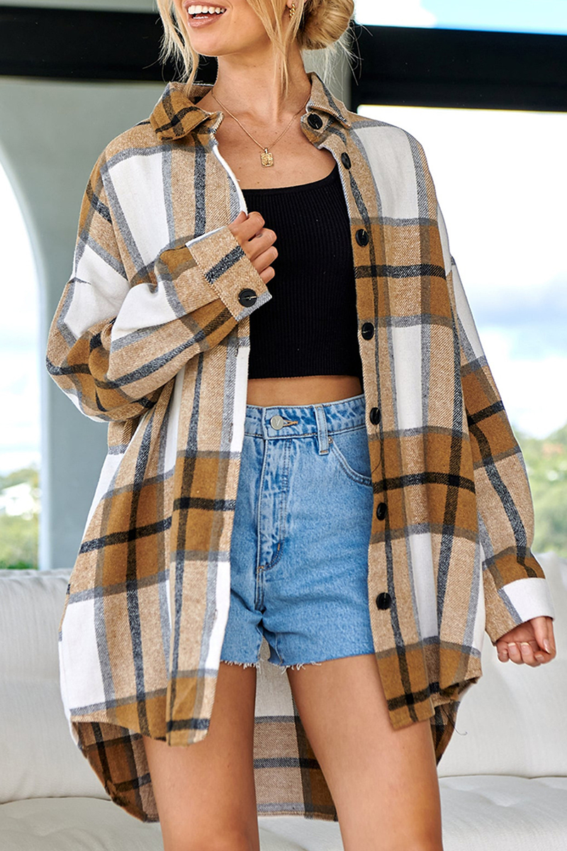Tops casuales de cuello vuelto con patchwork a cuadros (5 colores)