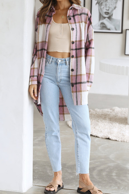 Tops casuales de cuello vuelto con patchwork a cuadros (5 colores)