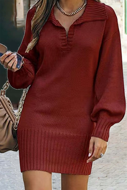 Vestidos rectos casuales con cuello vuelto y parches lisos (4 colores)