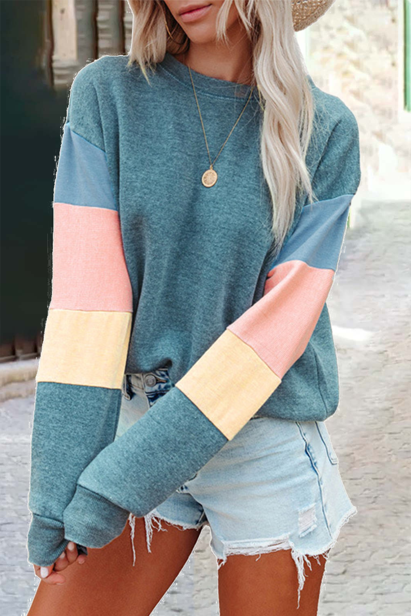Tops de cuello redondo con parches lisos de calle (3 colores)