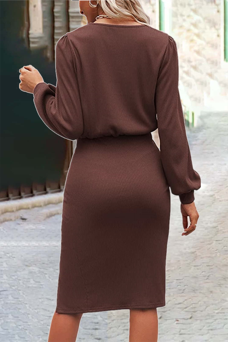 Fashion Solid O Neck One Step Skirt Dresses(6 colors)