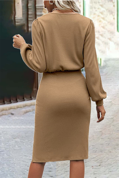 Fashion Solid O Neck One Step Skirt Dresses(6 colors)