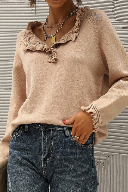 Blusa informal elegante con cuello en V y botones lisos (4 colores)