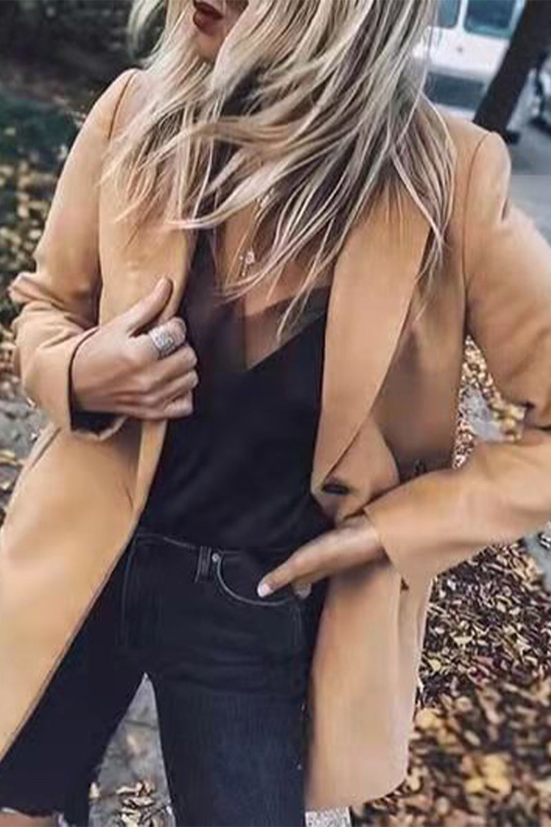 Prendas de abrigo con cuello vuelto, bolsillos sólidos y moda laboral