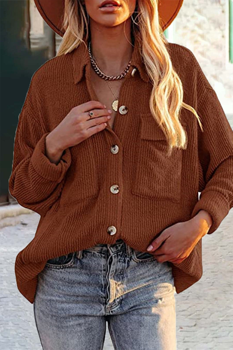 Blusas casuales de cuello vuelto con bolsillos lisos (8 colores)