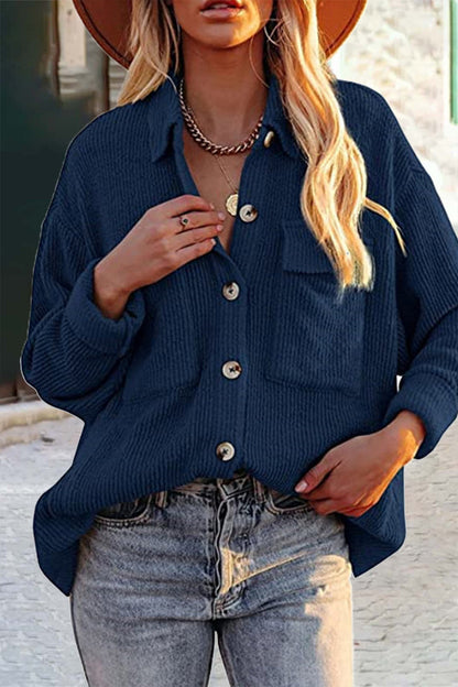 Blusas casuales de cuello vuelto con bolsillos lisos (8 colores)
