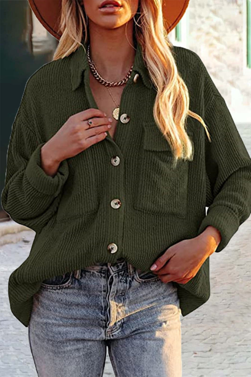Blusas casuales de cuello vuelto con bolsillos lisos (8 colores)