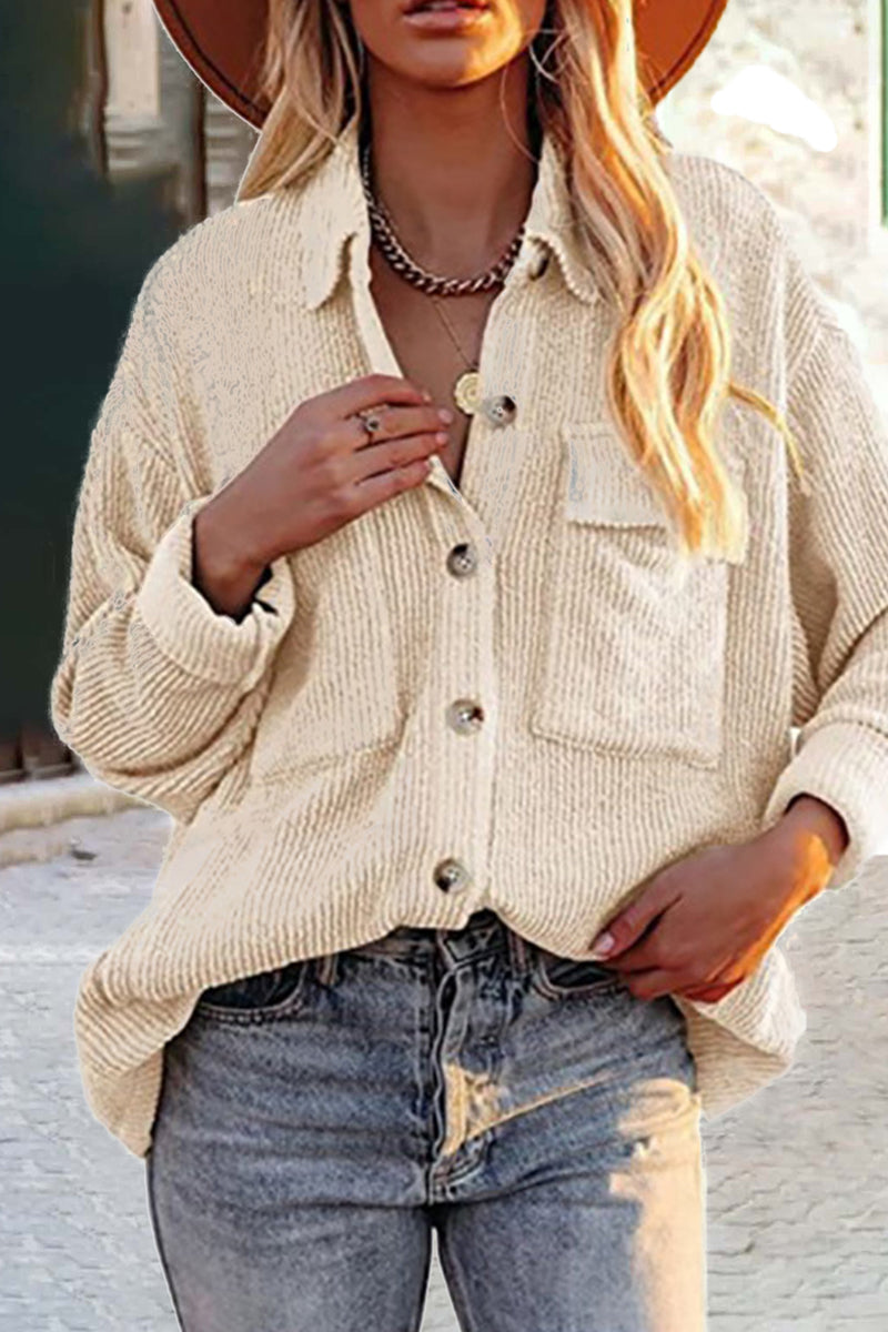 Blusas casuales de cuello vuelto con bolsillos lisos (8 colores)