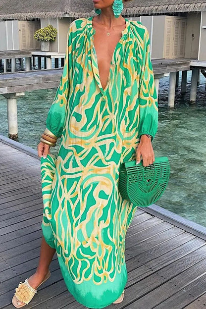 Sexy Print Patchwork V Neck Straight Dresses(3 Colors)