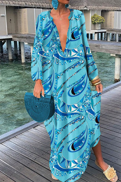 Fashion Sexy Print Patchwork V Neck Straight Dresses(10 Colors)