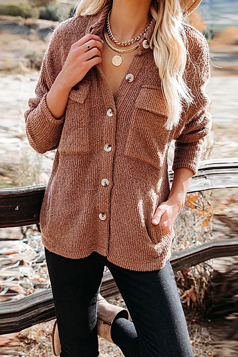 Blusas casuales de cuello vuelto con bolsillos lisos (8 colores)