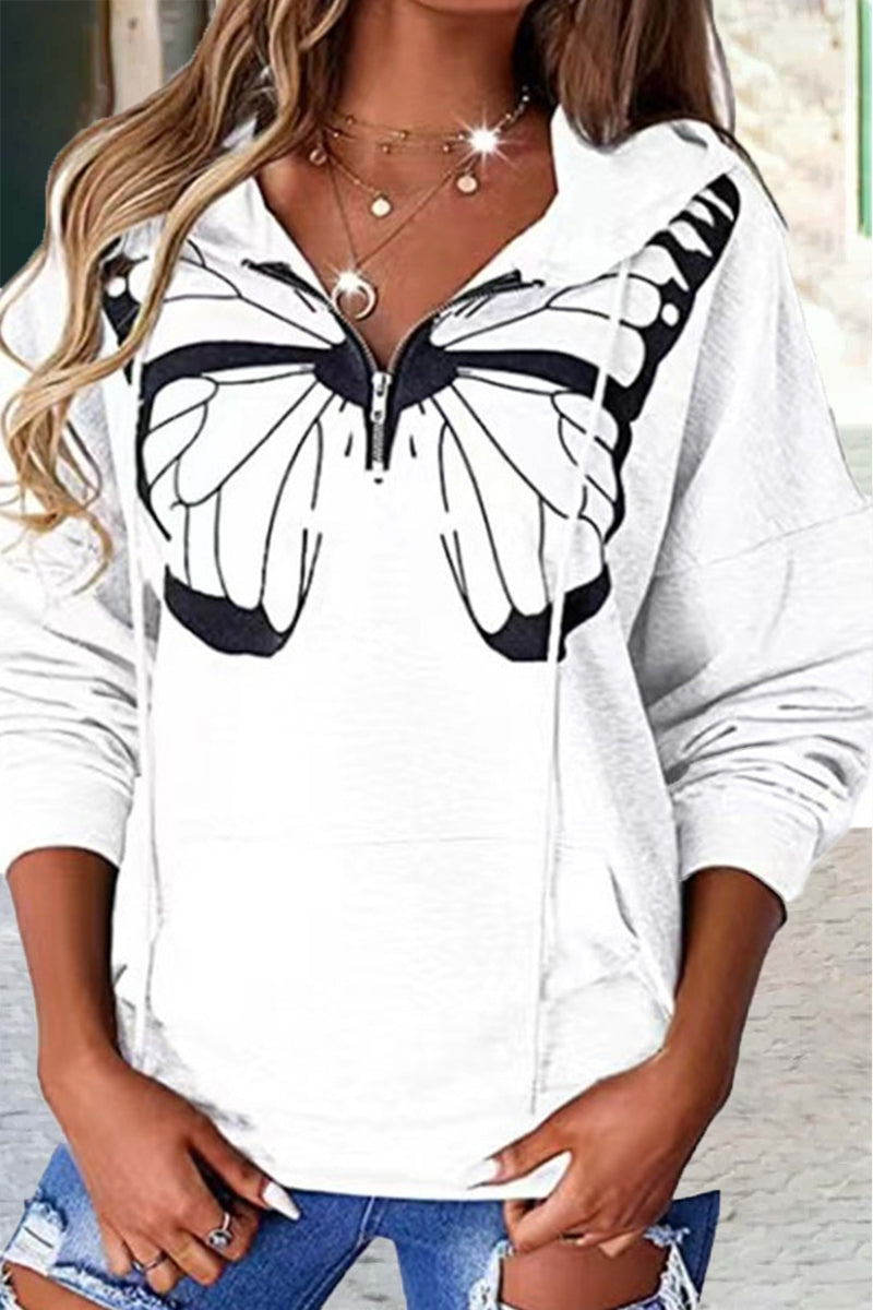 Tops con capucha y cuello de patchwork con estampado informal de moda (6 colores)