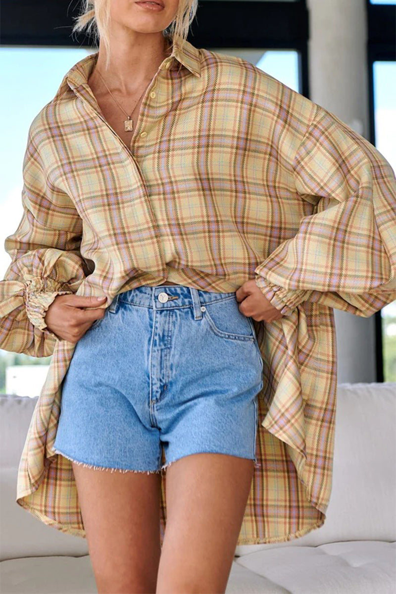 Blusas de moda con cuello vuelto y hebilla a cuadros (3 colores)