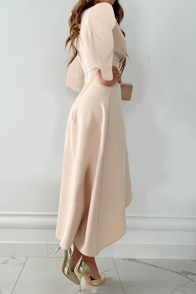 Vestidos asimétricos de cuello en V con patchwork liso de moda