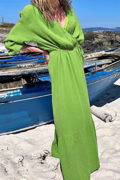 Vestidos de moda con cuello en V, patchwork liso y corte A (3 colores)