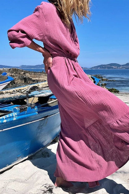 Vestidos de moda con cuello en V, patchwork liso y corte A (3 colores)