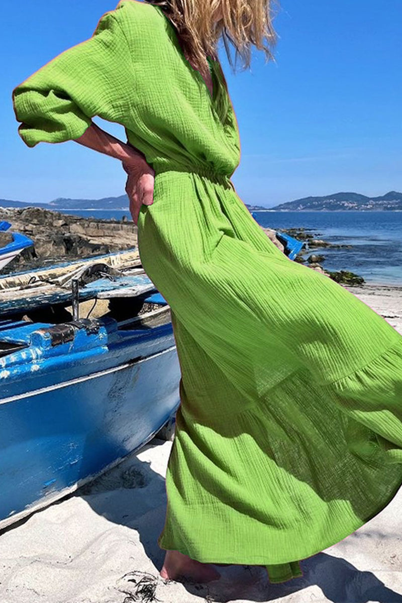 Vestidos de moda con cuello en V, patchwork liso y corte A (3 colores)