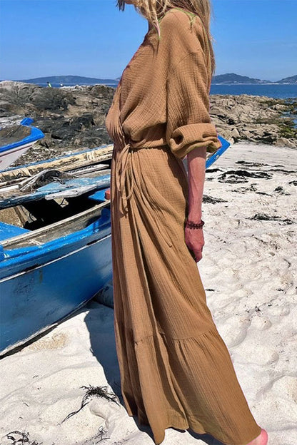 Vestidos de moda con cuello en V, patchwork liso y corte A (3 colores)