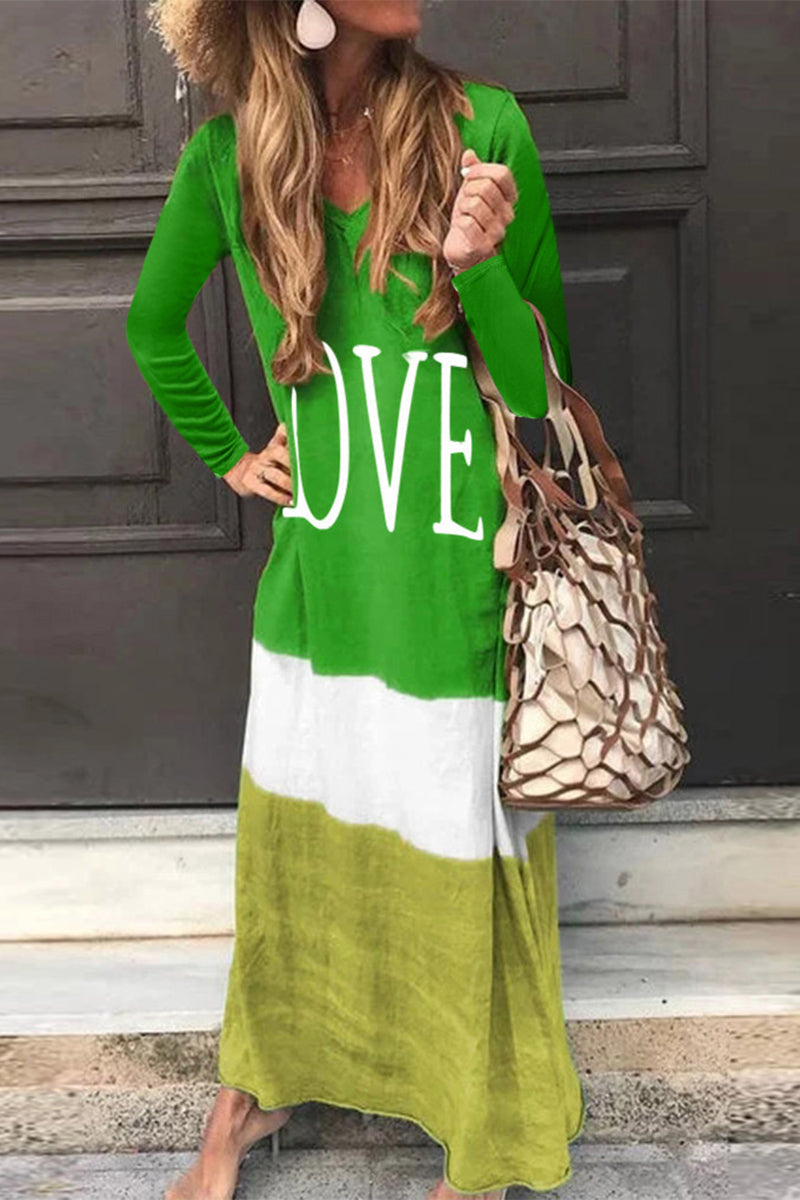 Vestidos casuales de moda con escote en V y manga larga en contraste (6 colores)