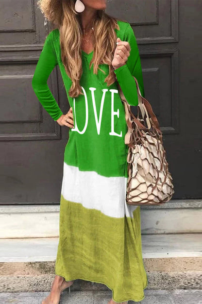 Vestidos casuales de moda con escote en V y manga larga en contraste (6 colores)