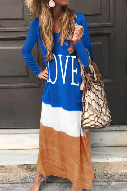 Vestidos casuales de moda con escote en V y manga larga en contraste (6 colores)
