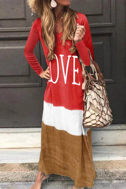 Vestidos casuales de moda con escote en V y manga larga en contraste (6 colores)