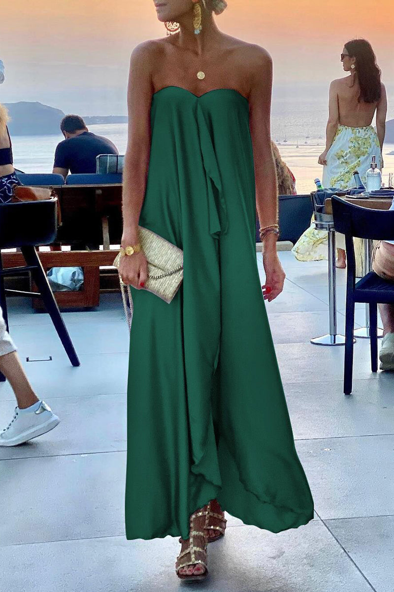 Vestidos rectos sin tirantes con parches lisos de moda (4 colores)