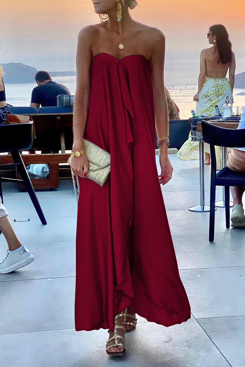 Vestidos rectos sin tirantes con parches lisos de moda (4 colores)