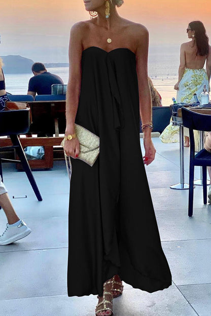 Vestidos rectos sin tirantes con parches lisos de moda (4 colores)