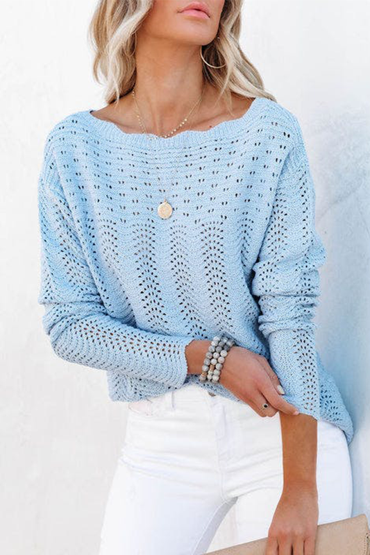 Suéteres casuales de cuello redondo con parches ahuecados y sólidos (7 colores)