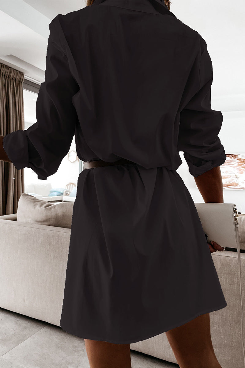 Vestidos casuales de falda de un solo paso con cuello POLO y patchwork sólido