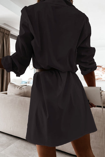 Vestidos casuales de falda de un solo paso con cuello POLO y patchwork sólido