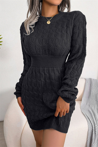 Vestidos casuales de moda con cuello redondo, manga larga y parches sólidos