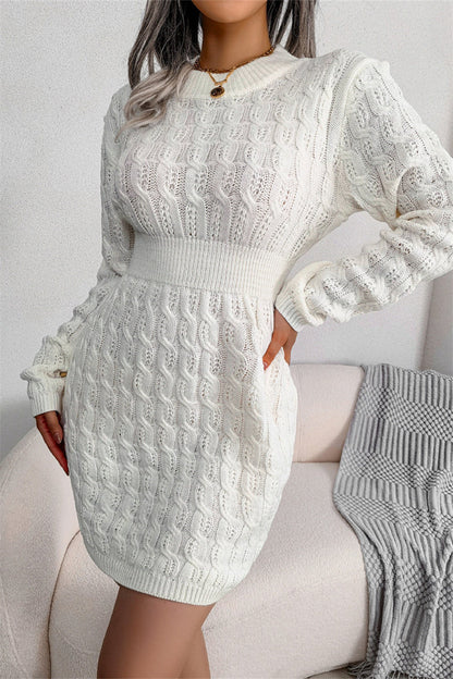 Vestidos casuales de moda con cuello redondo, manga larga y parches sólidos