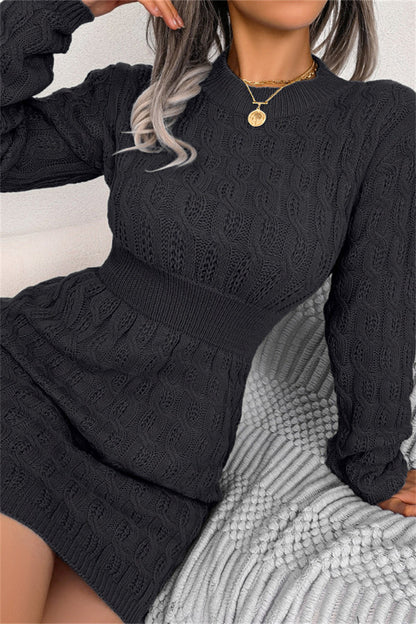 Vestidos casuales de moda con cuello redondo, manga larga y parches sólidos