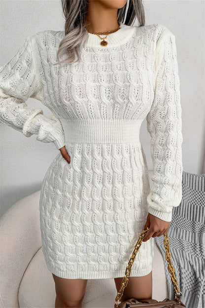 Vestidos casuales de moda con cuello redondo, manga larga y parches sólidos
