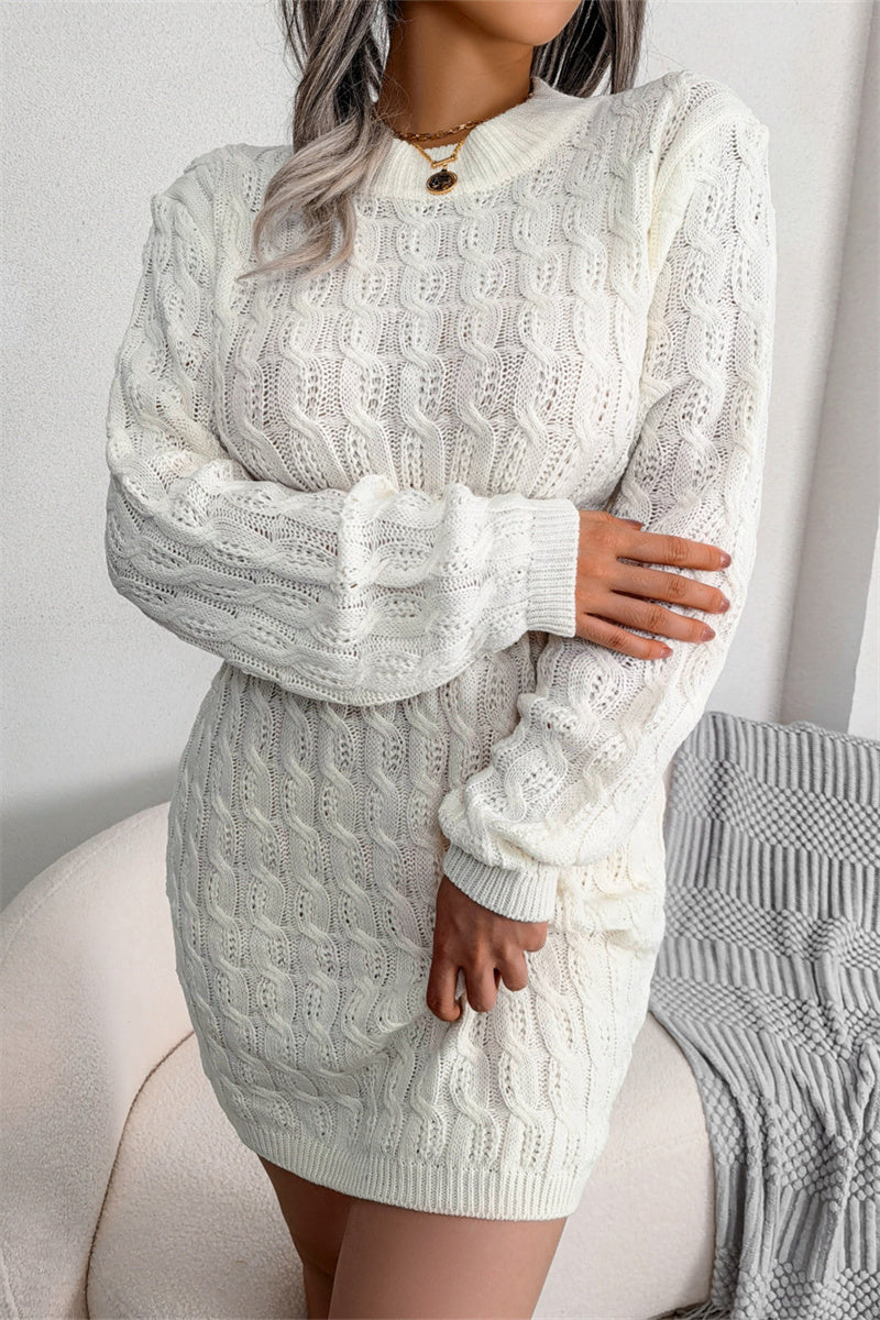 Vestidos casuales de moda con cuello redondo, manga larga y parches sólidos