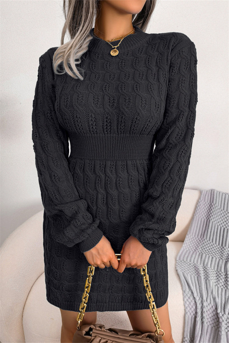 Vestidos casuales de moda con cuello redondo, manga larga y parches sólidos