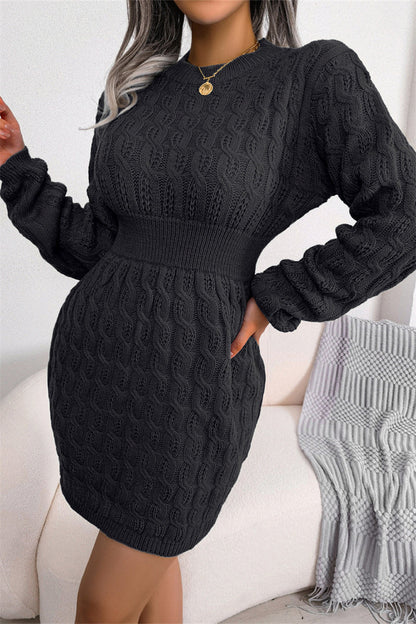 Vestidos casuales de moda con cuello redondo, manga larga y parches sólidos